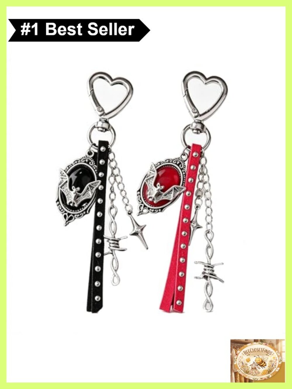 Gothic Bat Keychain Set Faux Leather Keyring Bag Charm